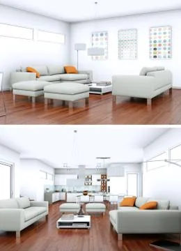 Two views of modern interior loft design with sofas Stock Illustration