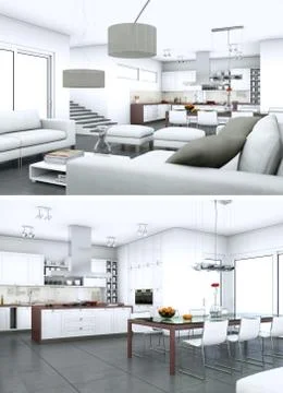 Two views of modern interior loft design with sofas 스톡 일러스트