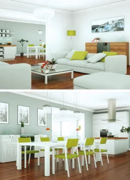 Two views of modern interior loft design Stock Illustration