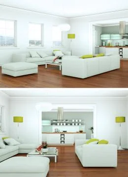 Two views of modern interior loft design Stock Illustration