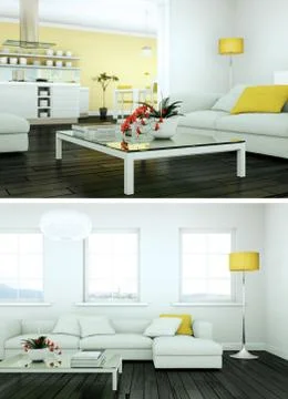 Two views of modern interior loft design Stock Illustration