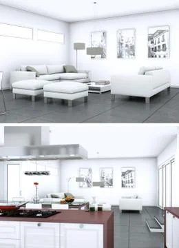 Two views of modern interior loft design Stock Illustration