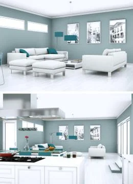 Two views of modern interior loft design with sofas Stock-Illustration
