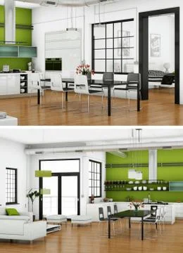 Two views of modern interior loft design with sofas Stock Illustration