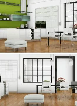 Two views of modern interior loft design with sofas Stock-Illustration