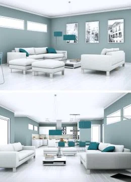 Two views of modern interior loft design with sofas Stock Illustration