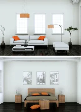Two views of modern interior loft design Stock Illustration