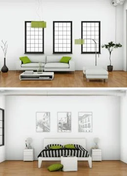 Two views of modern interior loft design Stock Illustration