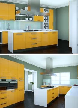 Two views of modern kitchen Interior design Stock Illustration
