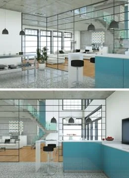 Two views of modern kitchen Interior design Stock Illustration