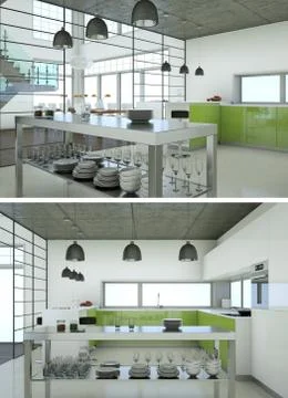 Two views of modern kitchen Interior design Stock Illustration