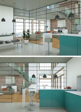 Two views of modern kitchen Interior design Stock Illustration