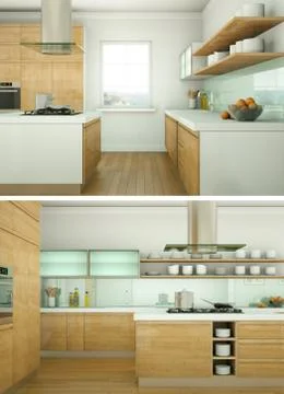 Two views of modern kitchen Interior design Stock Illustration