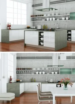 Two views of modern kitchen Interior design Stock Illustration
