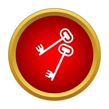 Two vintage keys icon on red button Stock Illustration