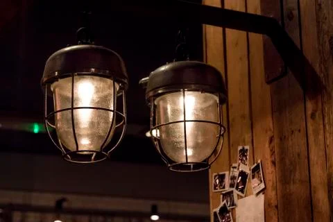 Two vintage light fixed to a wall Stock Photos