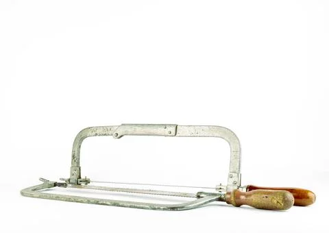 Two vintage rusty coping saws for woodworking Stock Photos