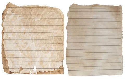 Two Vintage Torn Lined Notebook Papers with Clipping Path Stockfoto's