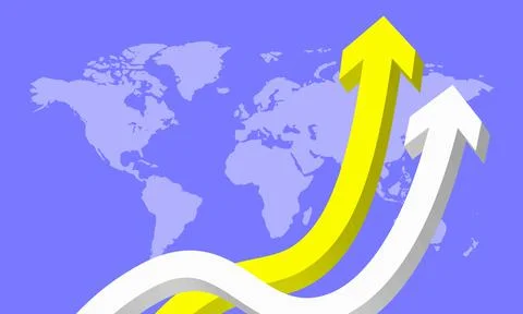 Two voluminous multicolored yellow and white arrows aimed upwards against the Stock Illustration