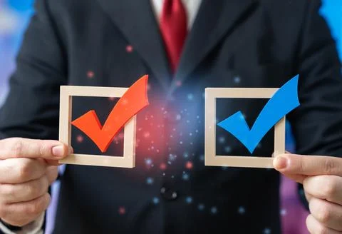 Two voting checkboxes represent rivalry between political candidates. Elect.. Stock Photos