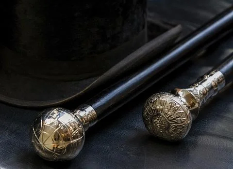 Two walking sticks with silver knobs 写真素材