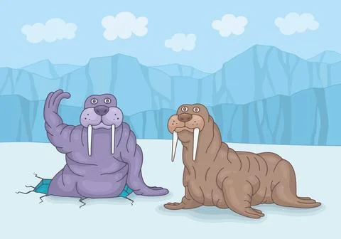 Two walruses on ice Stock Illustration