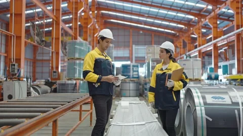 Two warehouse worker man and woman talking and recheck product before shipping 스톡 동영상 239047924
