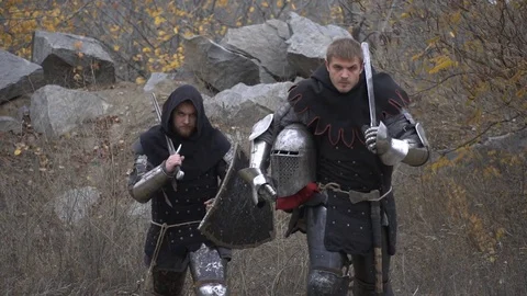 Two warriors go to the camera Stock Footage 81672175