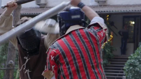 Two warriors Viking are fighting with swords Stock-Footage 88874628