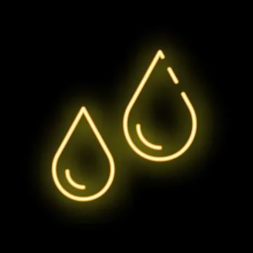 Two water drops glowing with yellow neon light on black background Stock Illustration