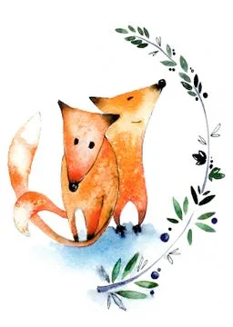 Two watercolor foxes Stock Illustration