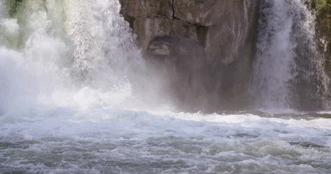 Two waterfalls in front of a cave in Great Falls Park Stock Footage 91900288