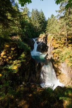 Two waterfalls on the river in forest Stock Photos