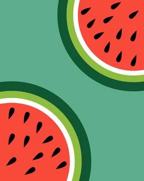 Two watermelon slices rest on a calm green background. 库存插图