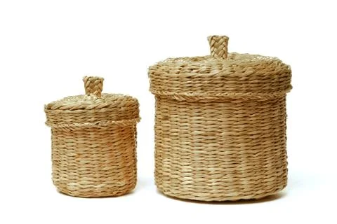 Two wattled baskets isolated on white Stock Photos