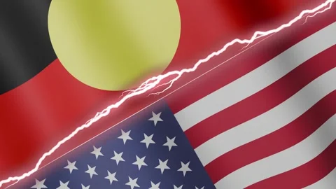 Two waving flags Australian Aboriginal - Mariya and United States with diagonal Stock Footage 327666017
