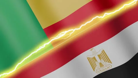 Two waving flags Benin and Egypt with diagonal lightning, 4k loop Stock Footage 339995271