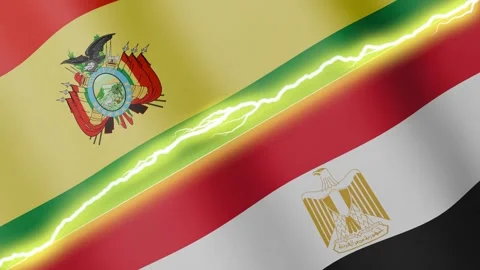 Two waving flags Bolivia and Egypt with diagonal lightning, 4k loop Stock Footage 339995303