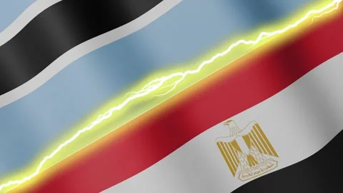 Two waving flags Botswana and Egypt with diagonal lightning, 4k loop Stock Footage 339995319