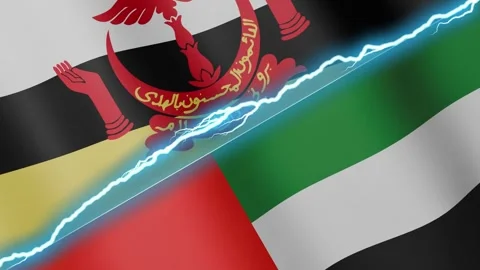 Two waving flags Brunei Darussalam and United Arab Emirates with diagonal Stock Footage 333977079