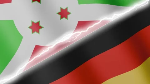Two waving flags Burundi and Germany with diagonal lightning 4k loop Stock Footage 329577917