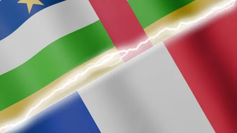 Two waving flags Central African Republic and France with diagonal lightning 4k Stock Footage 329223830
