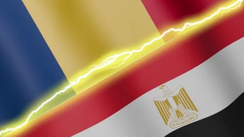 Two waving flags Chad and Egypt with diagonal lightning, 4k loop Stock Footage 339995427