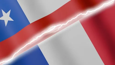 Two waving flags Chile and France with diagonal lightning 4k loop Stock Footage 329223842