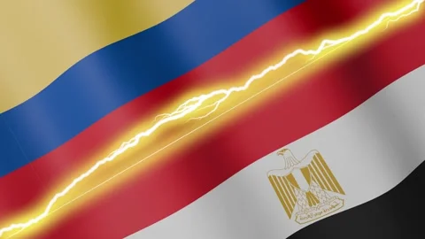 Two waving flags Colombia and Egypt with diagonal lightning, 4k loop Stock Footage 339995449