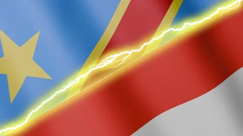 Two waving flags Democratic Republic of Congo and Indonesia with diagonal Stock Footage 341757876