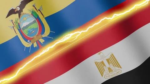 Two waving flags Ecuador and Egypt with diagonal lightning, 4k loop Stock Footage 339995513