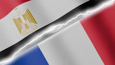Two waving flags Egypt and France with diagonal lightning 4k loop Stock Footage 329223870