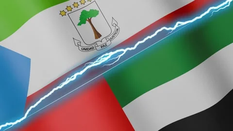 Two waving flags Equatorial Guinea and United Arab Emirates with diagonal Stock Footage 333977127