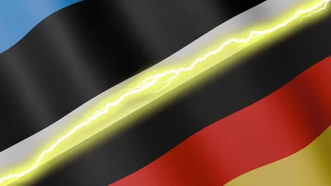 Two waving flags Estonia and Germany with diagonal lightning 4k loop Stock Footage 329577971
